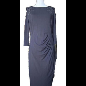 👗⚫️NWT Cache Black Soft Jersey A-Line Dress Sz 12 Studded Cold Shoulder